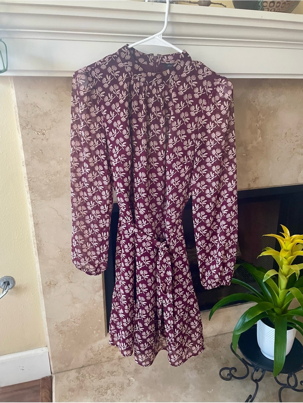 Ann Taylor Burgundy Floral Long-Sleeve Dress, Size 4, NWOT